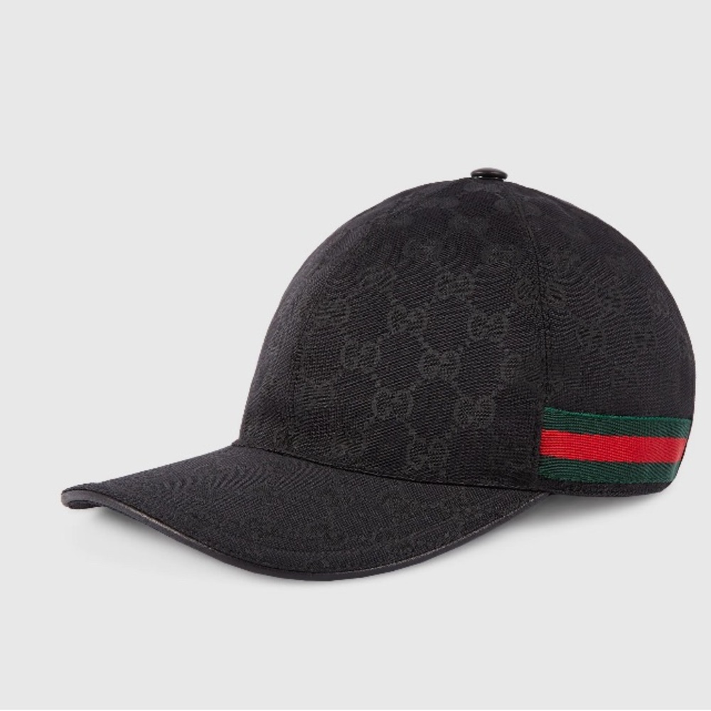 GUCCI BLACK CANVAS BASEBALL HAT WITH WEB [AUTHENTIC]